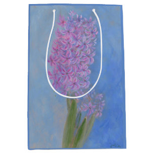 Lilac Pink Hyacinth Flower painting  Medium Gift Bag