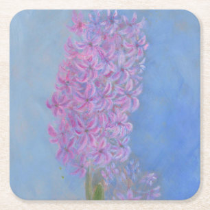 Lilac Pink Hyacinth Flower painting Square Paper Coaster