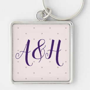 Lilac Pink Modern Couple Monogram Valentines Day Key Ring