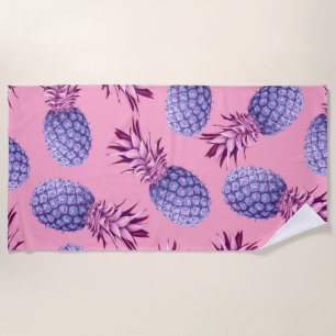 Lilac & Pink Pineapples Pattern Beach Towel