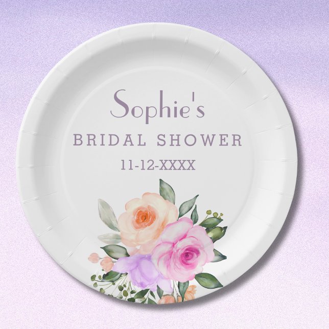 Lilac Pink Roses Bright Floral Bridal Shower Paper Plate (Creator Uploaded)