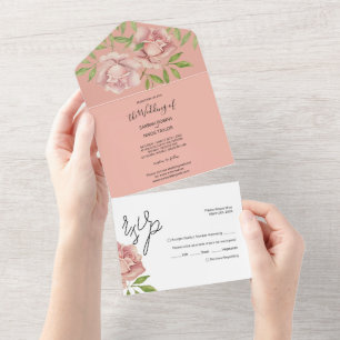 Lilac Pink Roses Watercolor Hand-painted All In One Invitation
