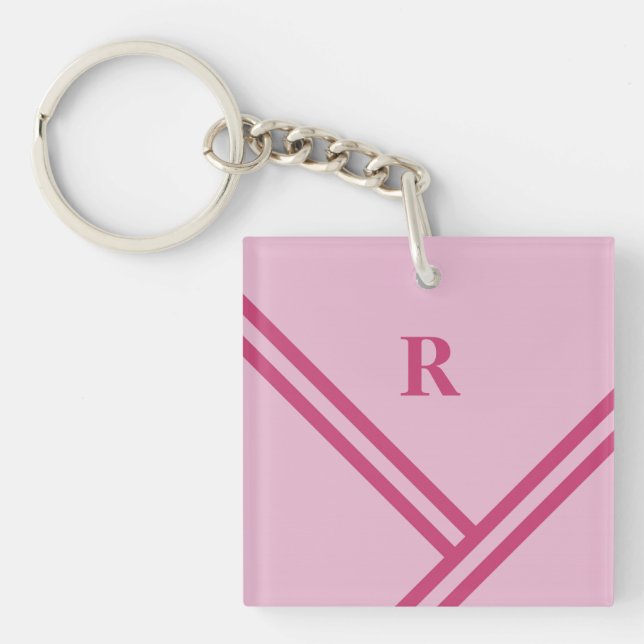 Lilac Pink Stripes Trending Colours Monogram Key Ring (Front)