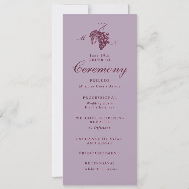 Lilac Plum Grape Monogram Wedding Program (Front)