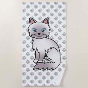 Lilac Point Birman / Ragdoll Cute Cat & Paws Beach Towel
