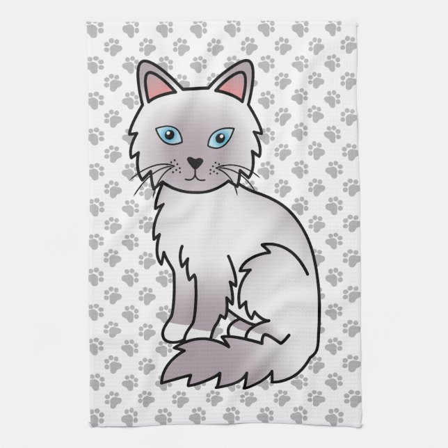 Lilac Point Birman / Ragdoll Cute Cat & Paws Tea Towel (Vertical)