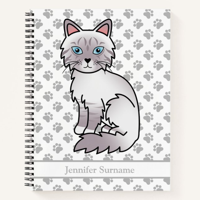 Lilac Point Tabby Birman/Ragdoll Cat & Custom Text Notebook (Front)