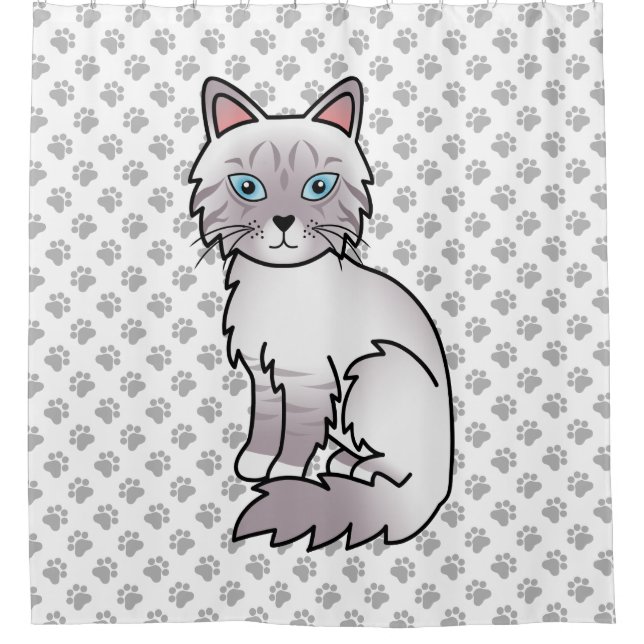 Lilac Point Tabby Birman / Ragdoll Cat & Paws Shower Curtain (Front)