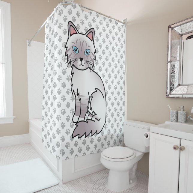 Lilac Point Tabby Birman / Ragdoll Cat & Paws Shower Curtain (In Situ)