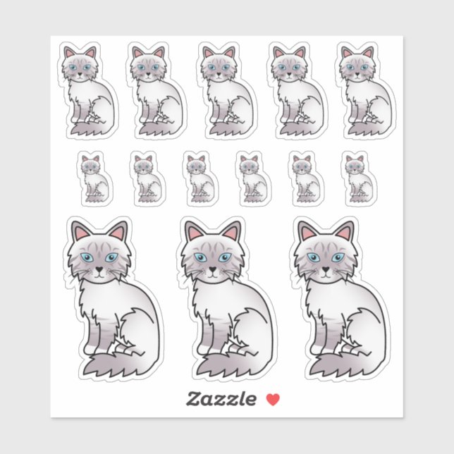 Lilac Point Tabby Birman/Ragdoll Cute Cartoon Cats (Sheet)