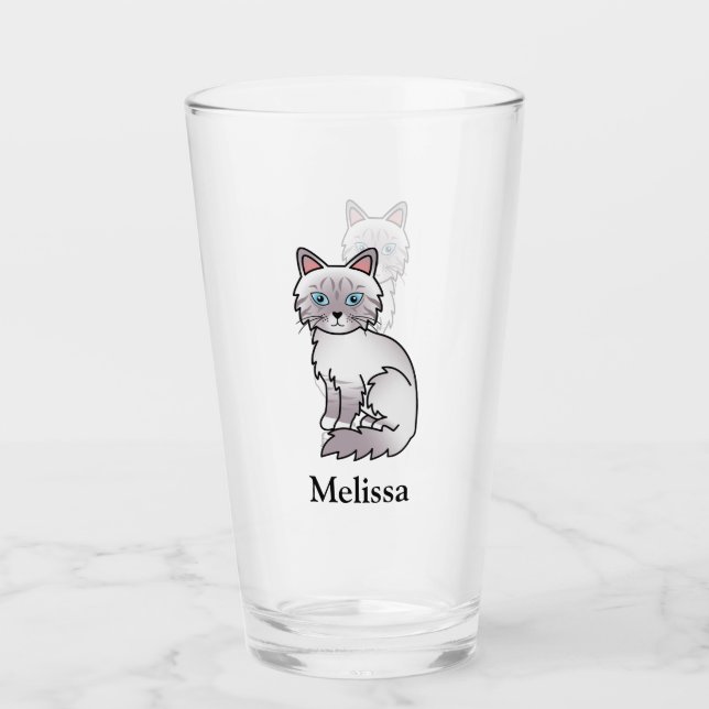 Lilac Point Tabby Birman / Ragdoll Cute Cat & Name Glass (Front)