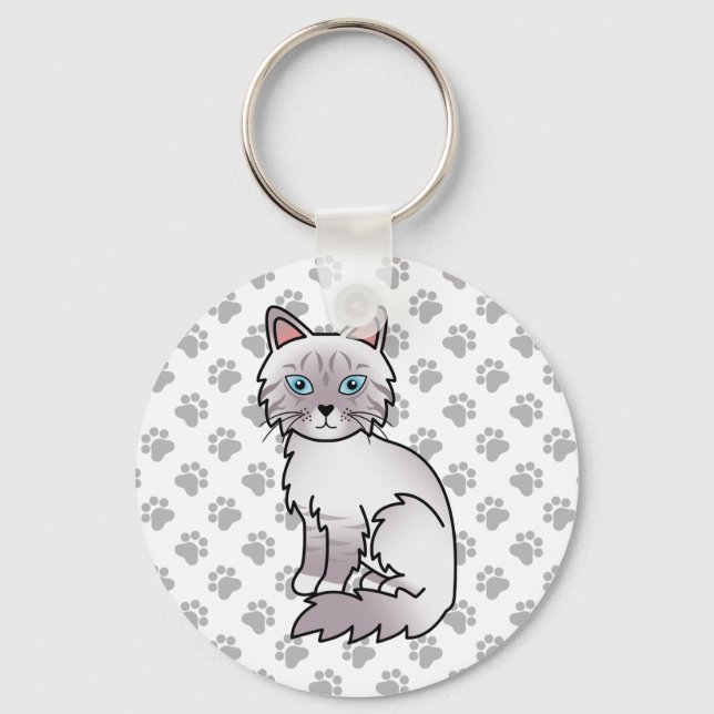 Lilac Point Tabby Birman / Ragdoll Cute Cat & Paws Key Ring (Front)