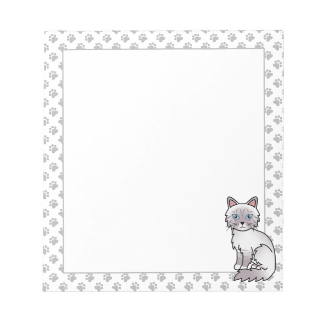 Lilac Point Tabby Birman / Ragdoll Cute Cat & Paws Notepad (Front)