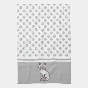 Lilac Point Tabby Birman / Ragdoll Cute Cat & Paws Tea Towel