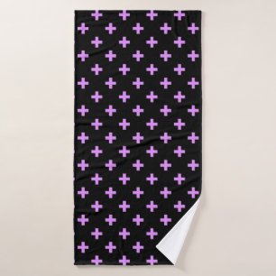 Lilac polka crosses on black bath towel