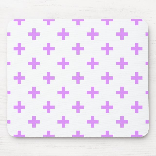 Lilac polka crosses on white mouse pad (Front)