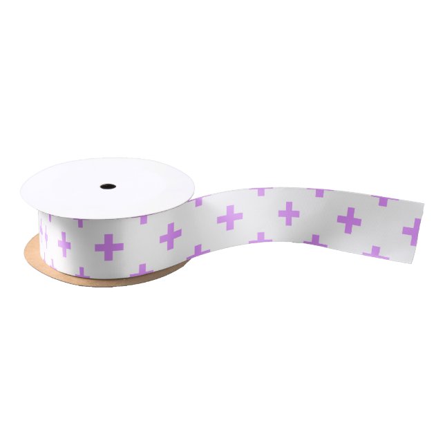 Lilac polka crosses on white satin ribbon (Spool)