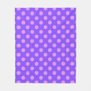 Lilac polka dots on periwinkle fleece blanket