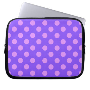 Lilac polka dots on periwinkle laptop sleeve