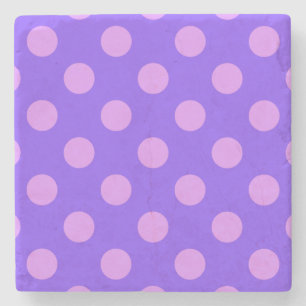 Lilac polka dots on periwinkle stone coaster