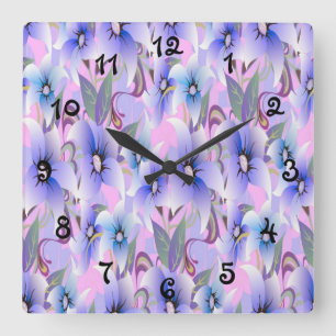 Lilac Poppies Square Wall Clock