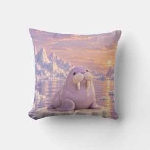 Lilac Porcelain Walrus Arctic Sunset Mountains Cushion
