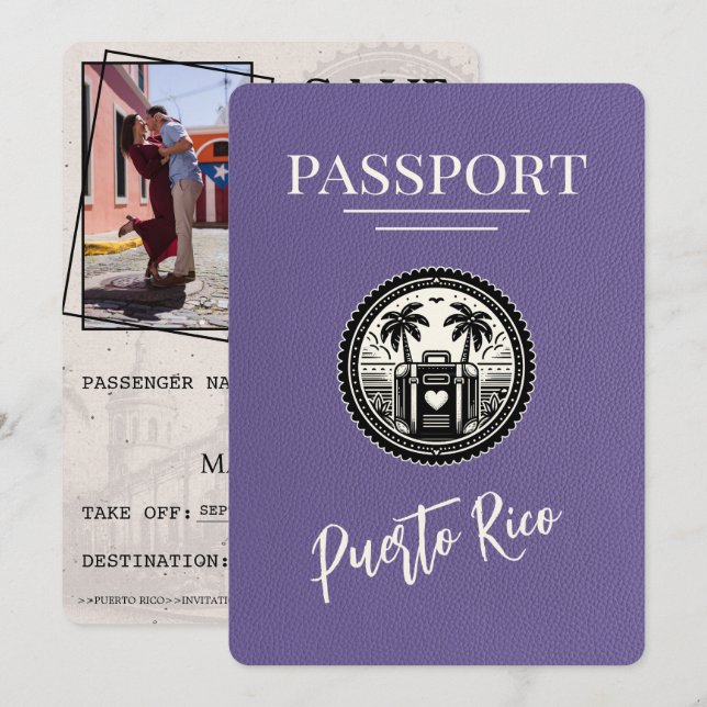 Lilac Puerto Rico Passport Save The Date (Front/Back)