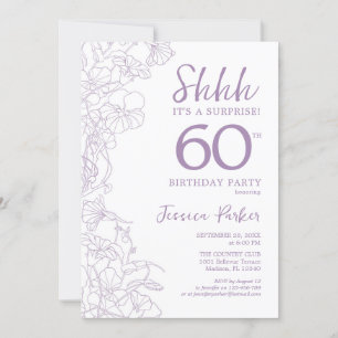 Lilac Purpl White Botanical Surprise 60th Birthday Invitation