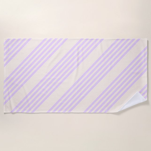Lilac purple and beige five stripes pattern beach towel (Front)