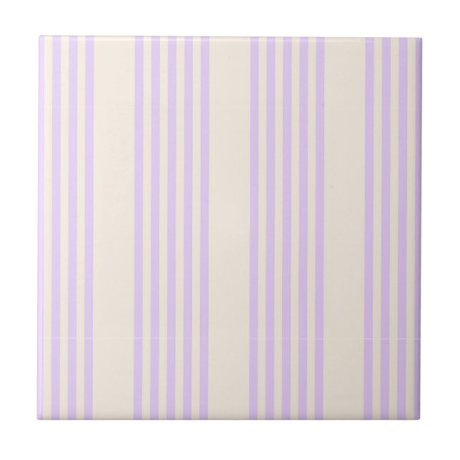 Lilac purple and beige five stripes pattern ceramic tile (Front)