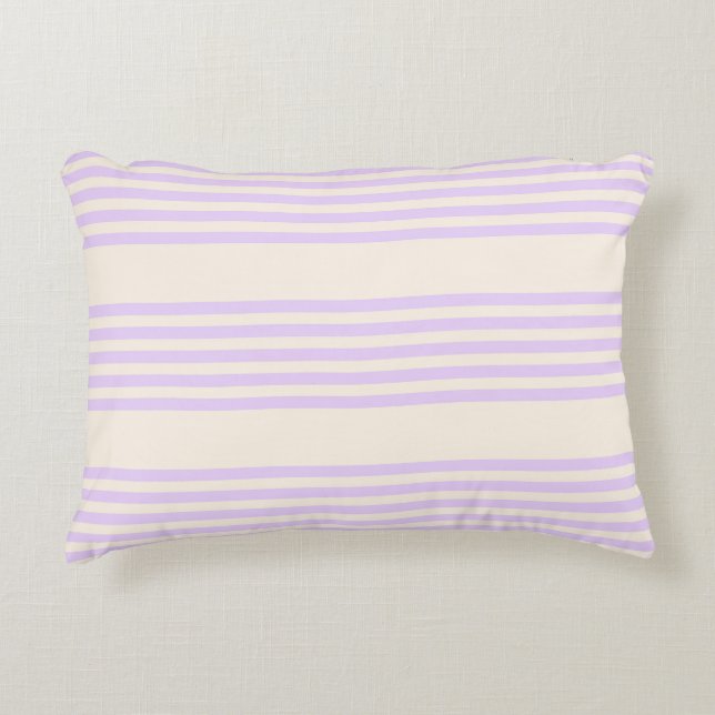 Lilac purple and beige five stripes pattern decorative cushion (Front)