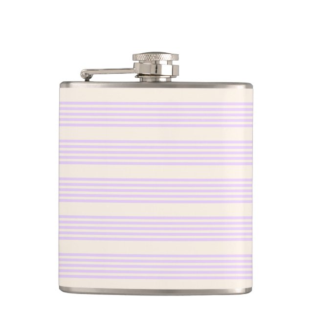 Lilac purple and beige five stripes pattern hip flask (Front)