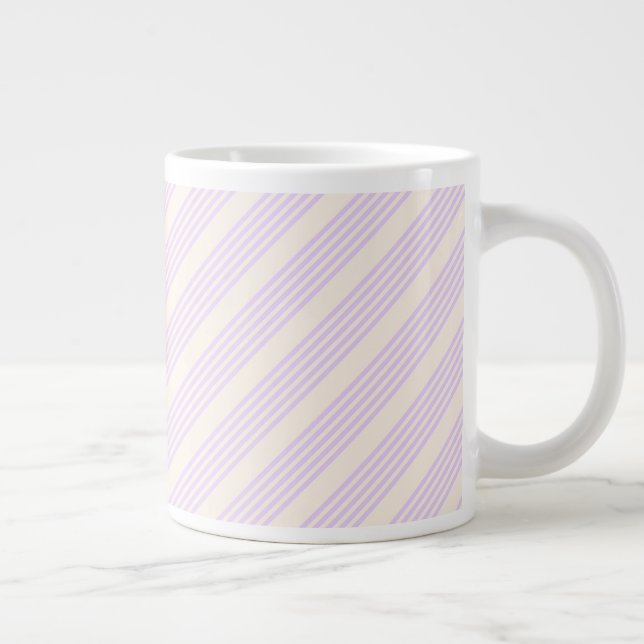 Lilac purple and beige five stripes pattern large coffee mug (Right)