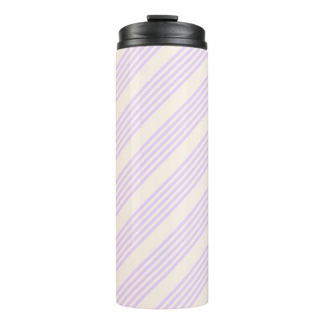 Lilac purple and beige five stripes pattern thermal tumbler (Front)