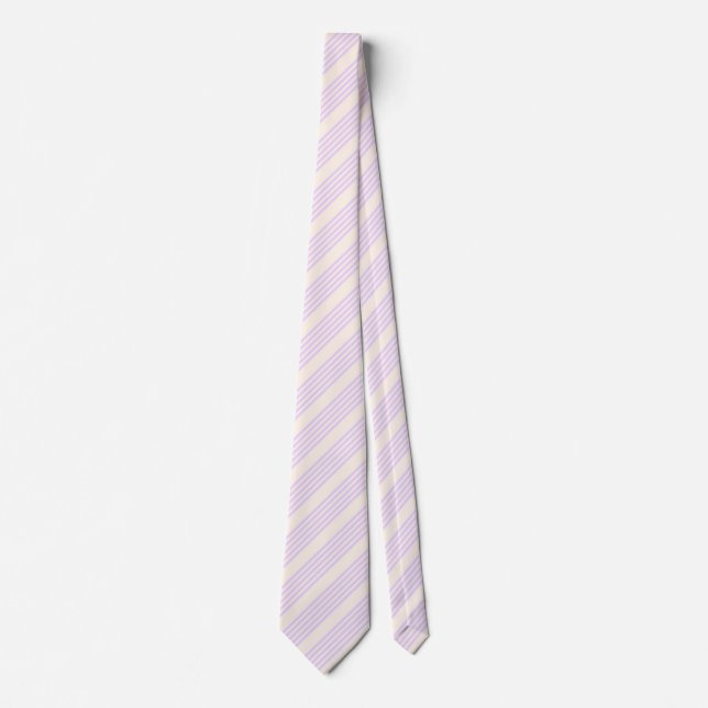 Lilac purple and beige five stripes pattern tie (Front)