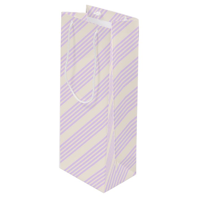 Lilac purple and beige five stripes pattern wine gift bag (Front Angled)