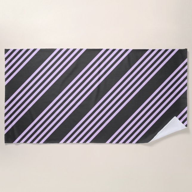 Lilac purple and charcoal five stripes pattern beach towel (Front)