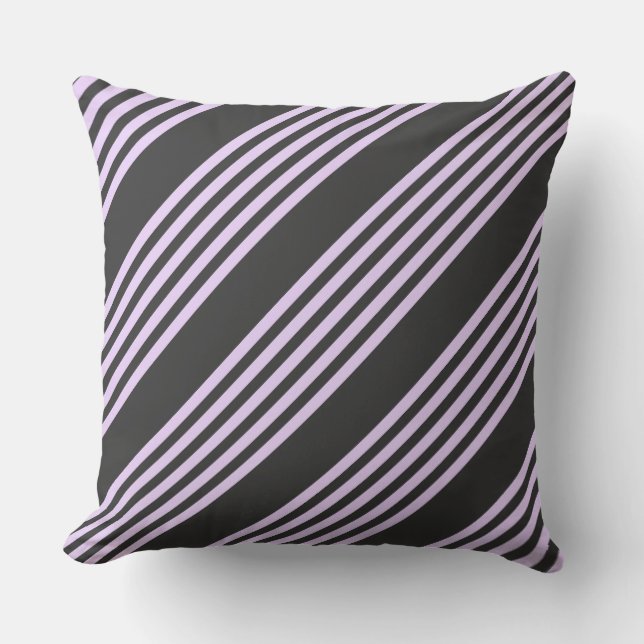 Lilac purple and charcoal five stripes pattern cushion (Front)