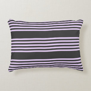 Lilac purple and charcoal five stripes pattern decorative cushion