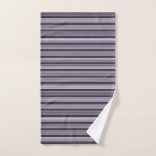 Lilac purple and charcoal five stripes pattern hand towel