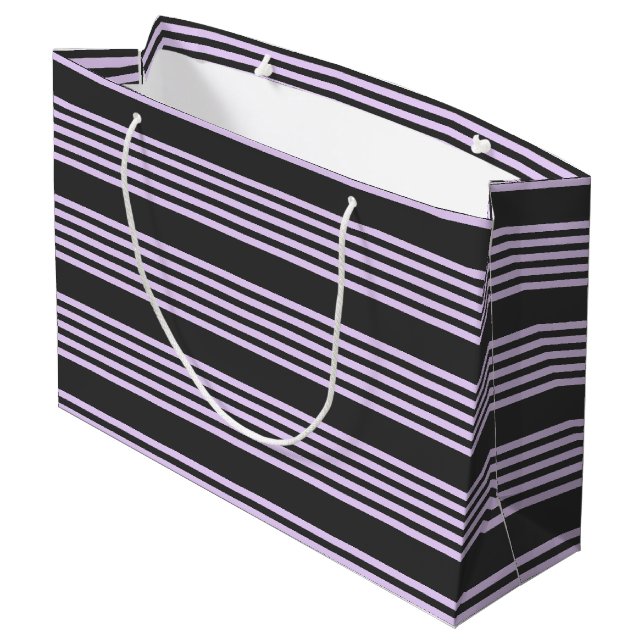 Lilac purple and charcoal five stripes pattern large gift bag (Back Angled)