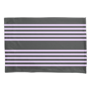 Lilac purple and charcoal five stripes pattern pillowcase