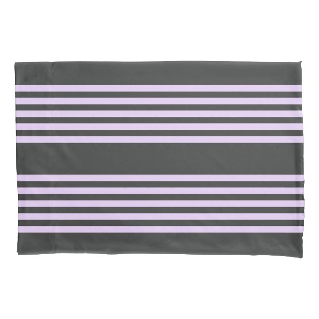 Lilac purple and charcoal five stripes pattern pillowcase (Front)