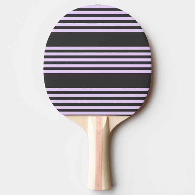 Lilac purple and charcoal five stripes pattern ping pong paddle (Front)
