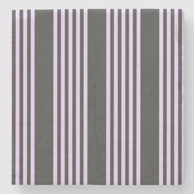 Lilac purple and charcoal five stripes pattern stone coaster (Front)