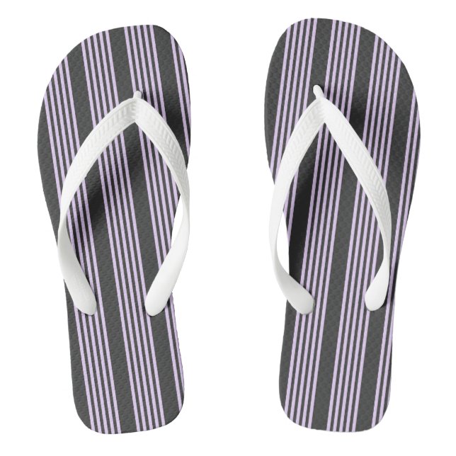 Lilac purple and charcoal five stripes pattern thongs (Footbed)