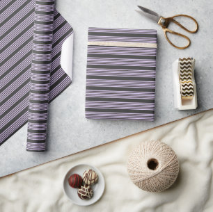 Lilac purple and charcoal five stripes pattern wrapping paper