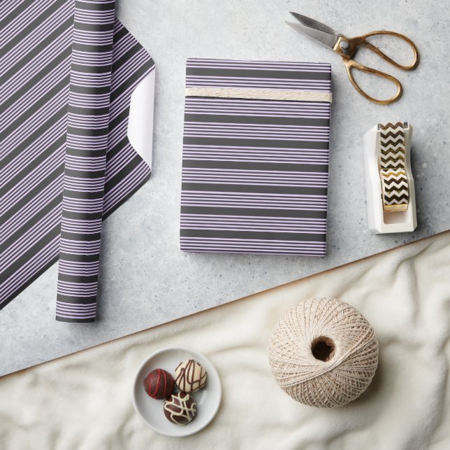 Lilac purple and charcoal five stripes pattern wrapping paper (Crafts)