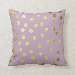 Lilac Purple and Gold Glitter Polka Dot Pillow
