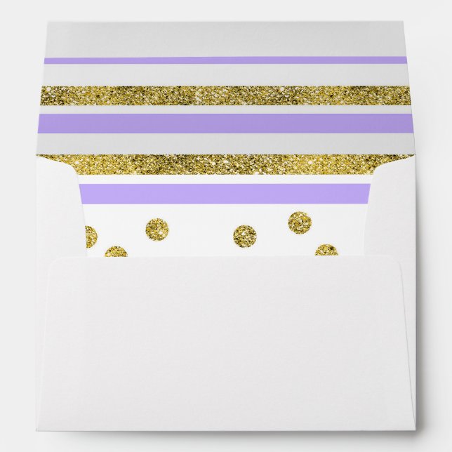 Lilac Purple and Gold Stripes / Confetti Wedding Envelopes (Back (Bottom))